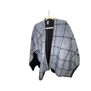 Ike Behar Women's One Size Gray Plaid Cape Shawl Ruana Poncho